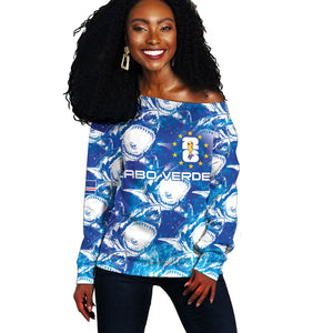 Cabo Verde WC2026 Prematch Guernsey Inspired Custom Off Shoulder Sweater Tubaroes Azuis Making History