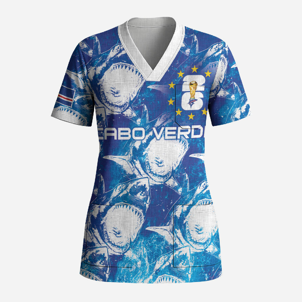 Cabo Verde WC2026 Prematch Guernsey Inspired Custom Scrub Top Tubaroes Azuis Making History