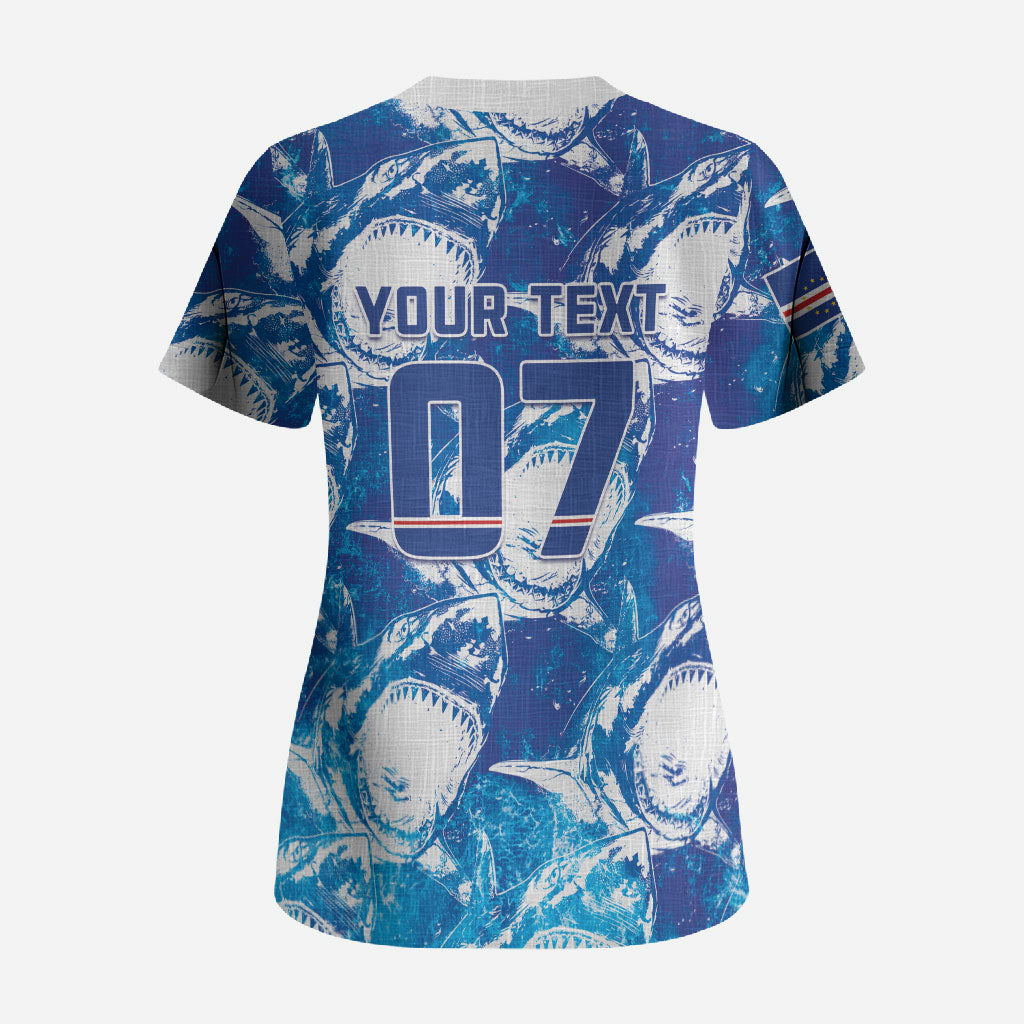 Cabo Verde WC2026 Prematch Guernsey Inspired Custom Scrub Top Tubaroes Azuis Making History