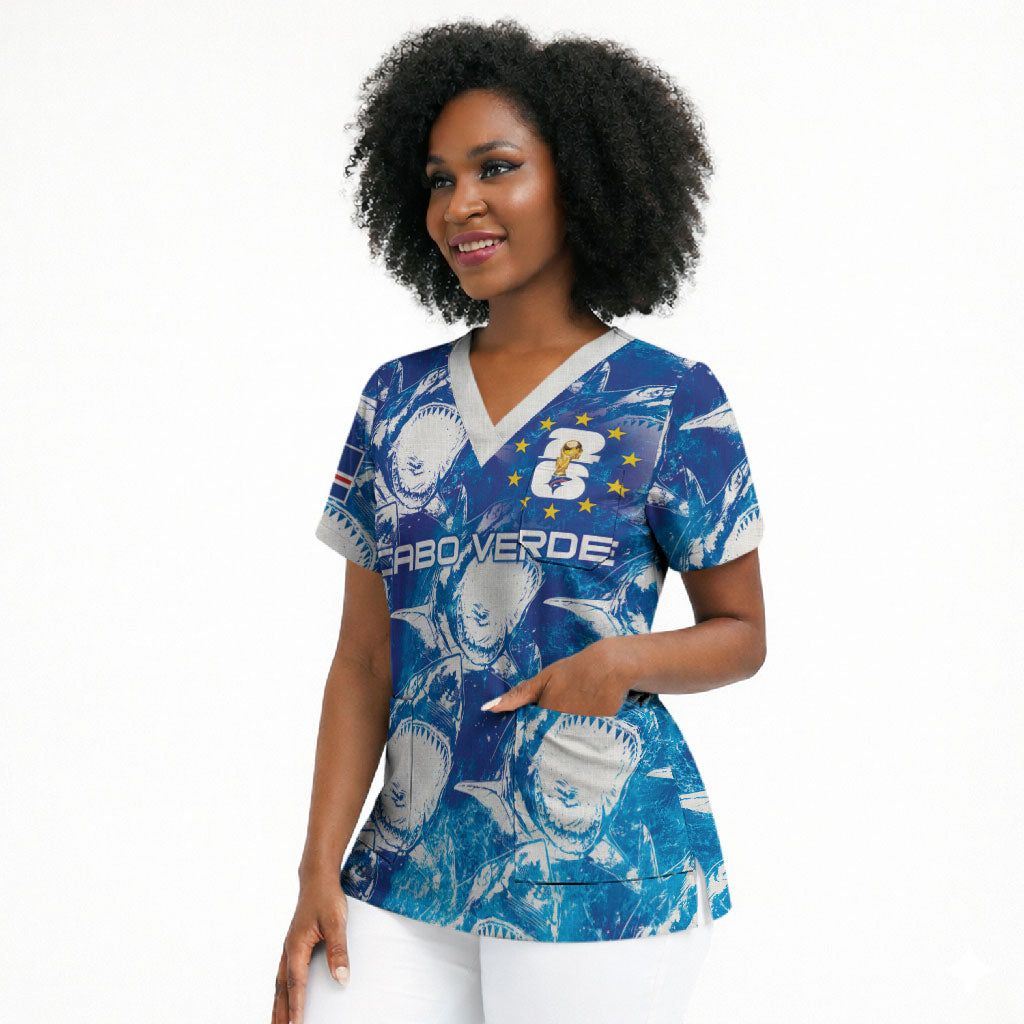 Cabo Verde WC2026 Prematch Guernsey Inspired Custom Scrub Top Tubaroes Azuis Making History