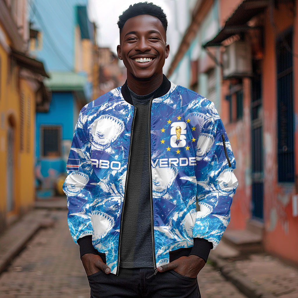 Cabo Verde WC2026 Prematch Guernsey Inspired Custom Sleeve Zip Bomber Jacket Tubaroes Azuis Making History