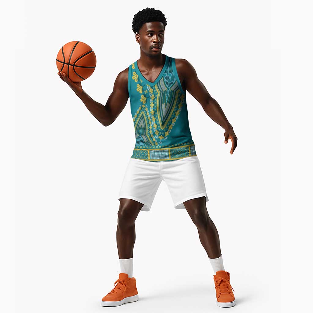 Dashiki Basketball Jersey Luxury Afro - Teal LT7