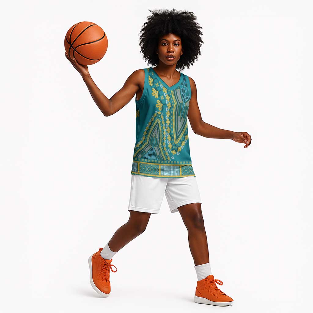 Dashiki Basketball Jersey Luxury Afro - Teal LT7
