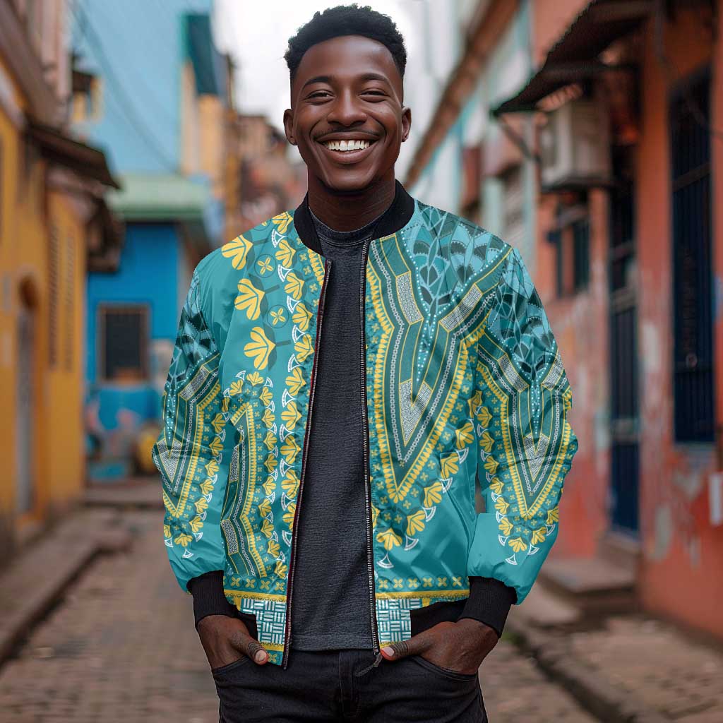 Dashiki Bomber Jacket Luxury Afro - Teal