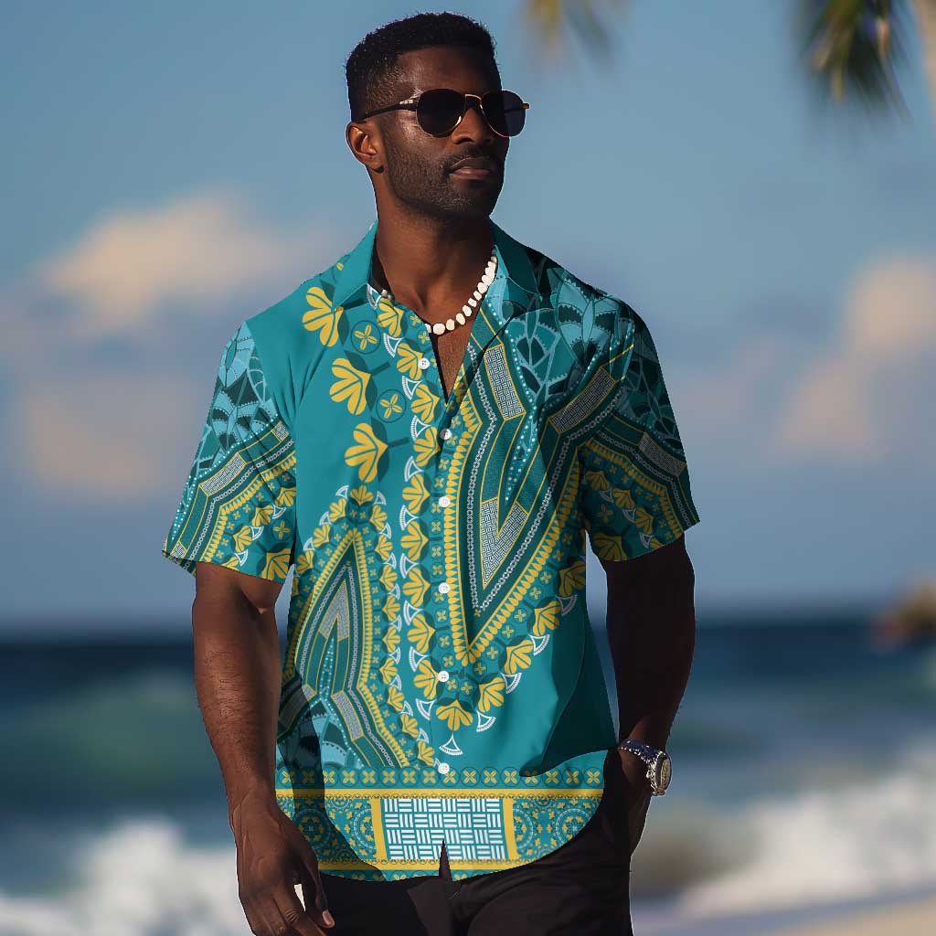 Dashiki Hawaiian Shirt Luxury Afro - Teal