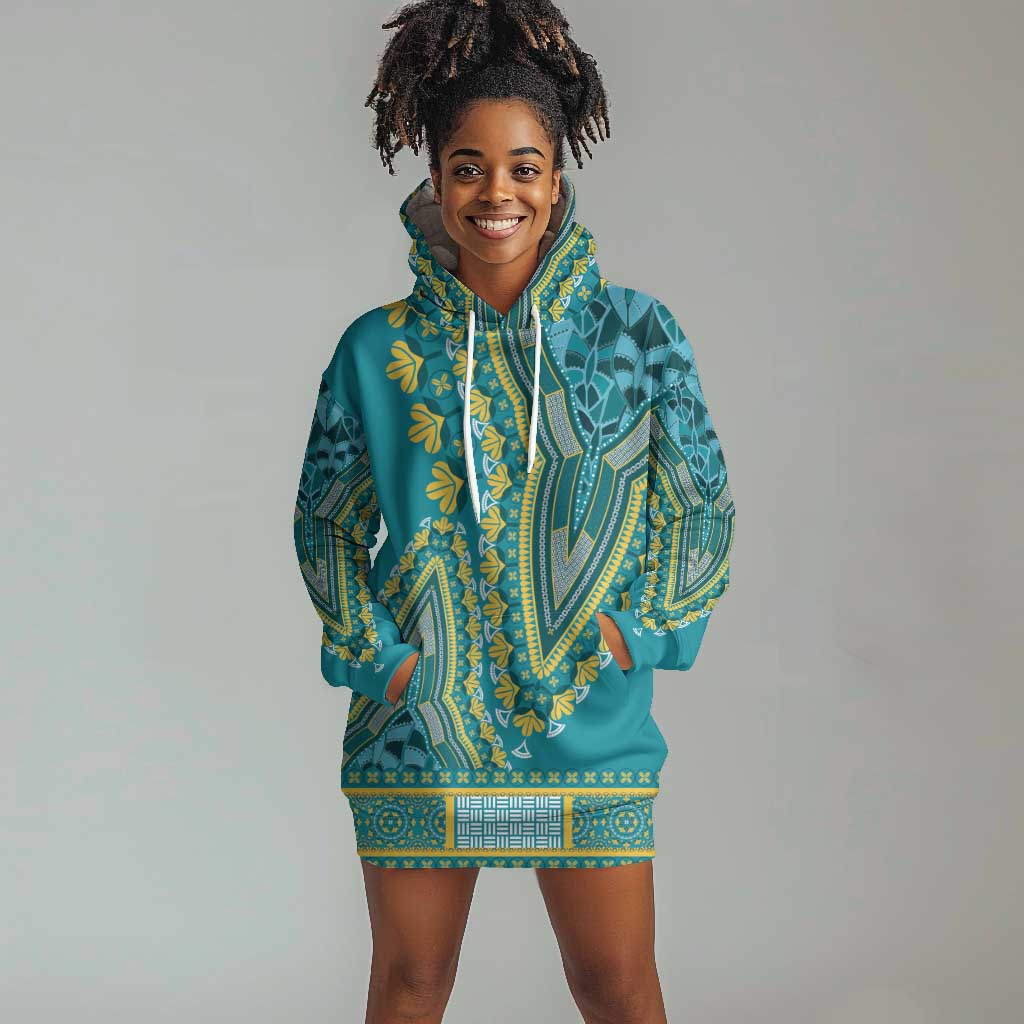 Dashiki Hoodie Dress Luxury Afro - Teal