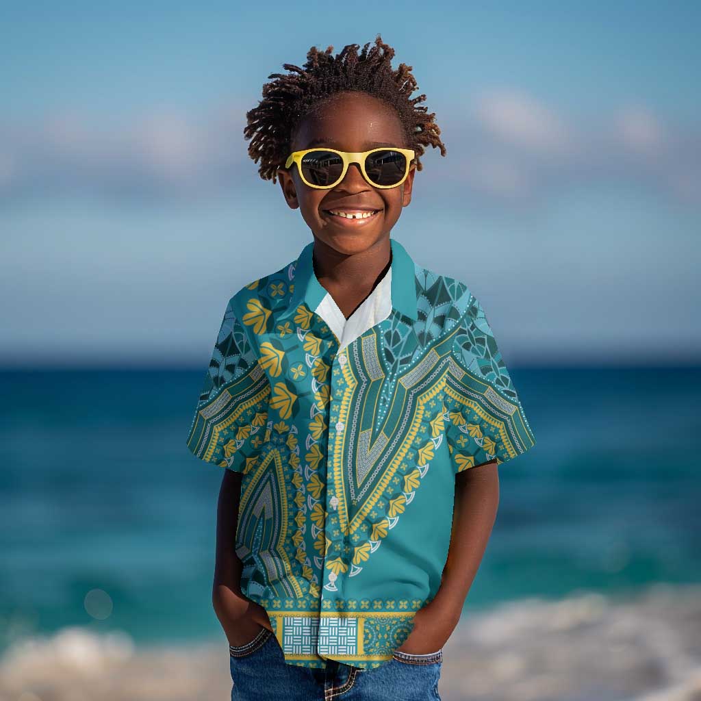 Dashiki Kid Hawaiian Shirt Luxury Afro - Teal