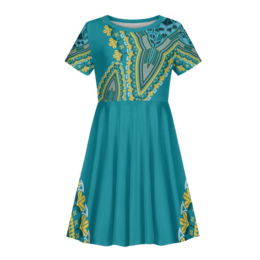 Dashiki Kid Short Sleeve Dress Luxury Afro - Teal