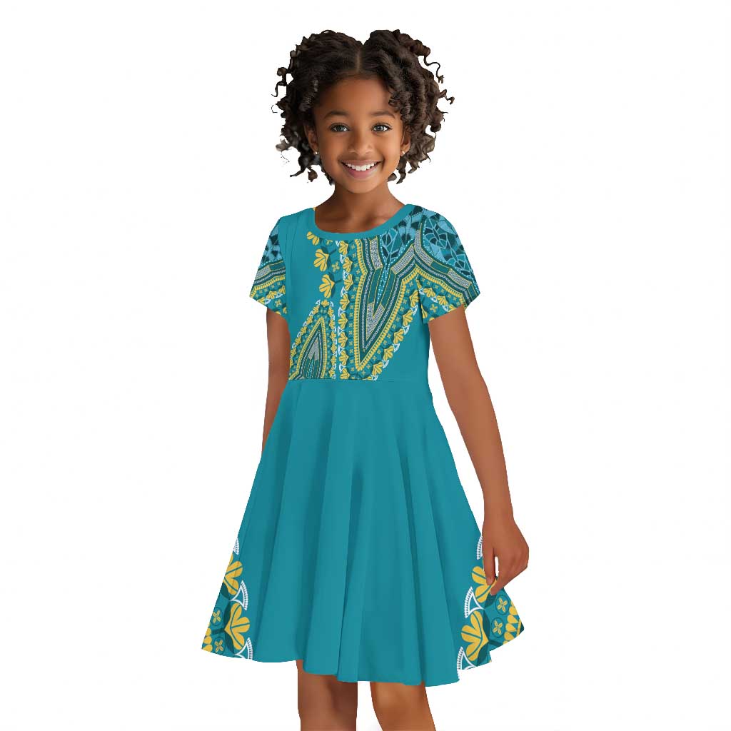 Dashiki Kid Short Sleeve Dress Luxury Afro - Teal