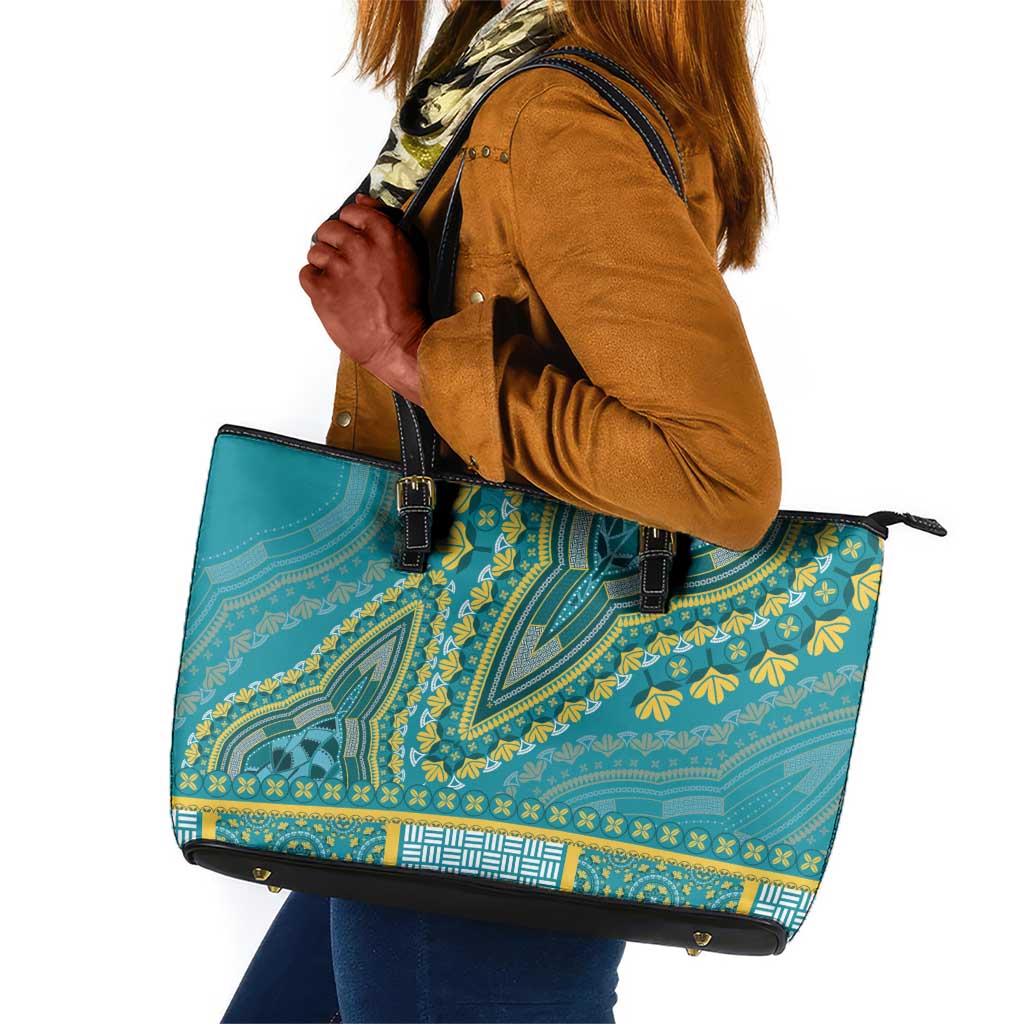 Dashiki Leather Tote Bag Luxury Afro - Teal