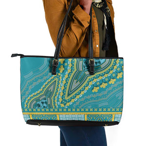 Dashiki Leather Tote Bag Luxury Afro - Teal