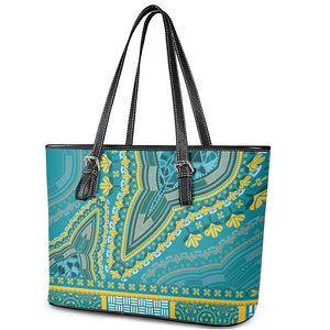 Dashiki Leather Tote Bag Luxury Afro - Teal