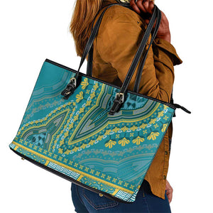 Dashiki Leather Tote Bag Luxury Afro - Teal