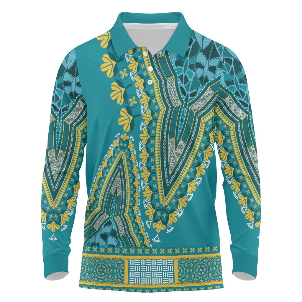 Dashiki Long Sleeve Polo Shirt Luxury Afro - Teal