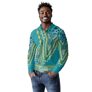 Dashiki Long Sleeve Polo Shirt Luxury Afro - Teal