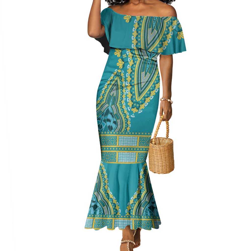 Dashiki Mermaid Dress Luxury Afro - Teal