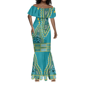 Dashiki Mermaid Dress Luxury Afro - Teal