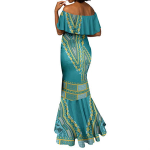 Dashiki Mermaid Dress Luxury Afro - Teal