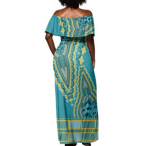 Dashiki Off Shoulder Maxi Dress Luxury Afro - Teal