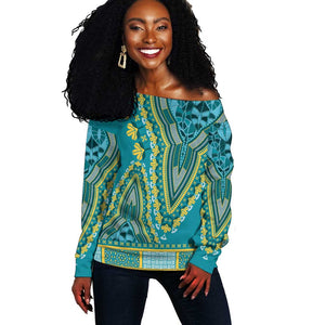 Dashiki Off Shoulder Sweater Luxury Afro - Teal