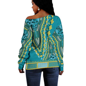 Dashiki Off Shoulder Sweater Luxury Afro - Teal