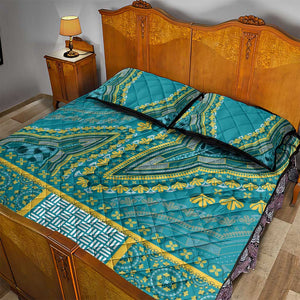 Dashiki Quilt Bed Set Luxury Afro - Teal