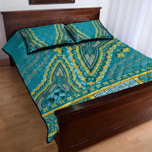 Dashiki Quilt Bed Set Luxury Afro - Teal