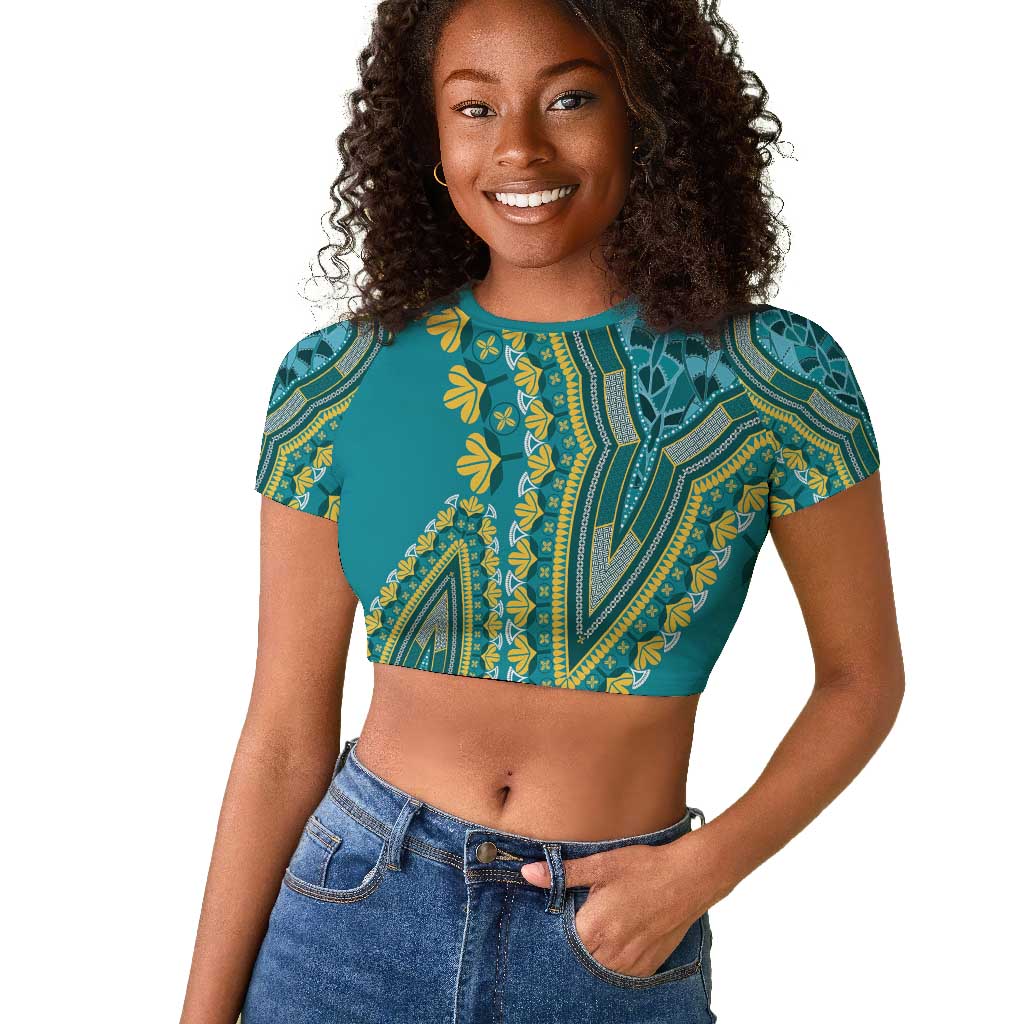 Dashiki Raglan Cropped T shirt Luxury Afro - Teal