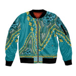 Dashiki Sleeve Zip Bomber Jacket Luxury Afro - Teal