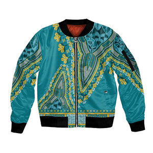 Dashiki Sleeve Zip Bomber Jacket Luxury Afro - Teal