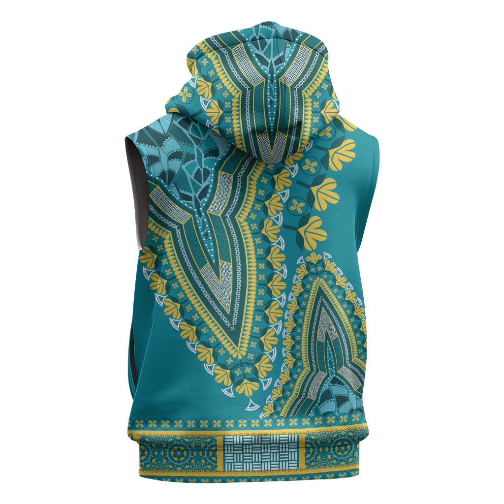 Dashiki Sleeveless Zip Hoodie Luxury Afro - Teal - African Pride