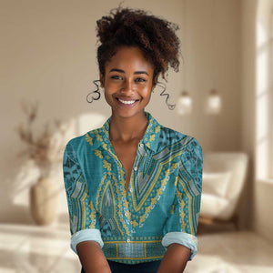 Dashiki Women Casual Shirt Luxury Afro - Teal