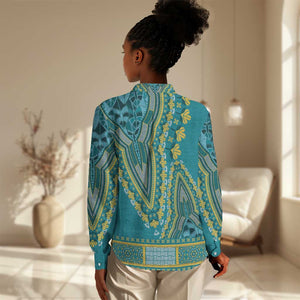 Dashiki Women Casual Shirt Luxury Afro - Teal