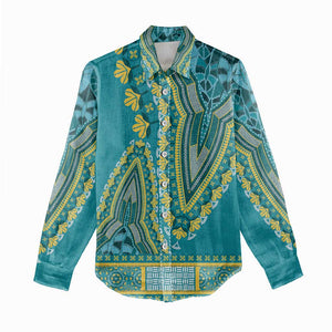 Dashiki Women Casual Shirt Luxury Afro - Teal