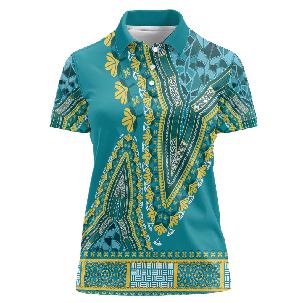 Dashiki Women Polo Shirt Luxury Afro - Teal