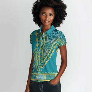 Dashiki Women Polo Shirt Luxury Afro - Teal