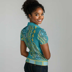 Dashiki Women Polo Shirt Luxury Afro - Teal