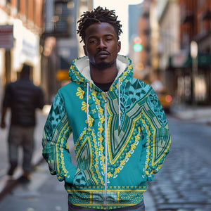 Dashiki Zip Hoodie Luxury Afro - Teal