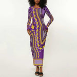 Dashiki Long Sleeve Bodycon Dress Luxury Afro - Violet LT7