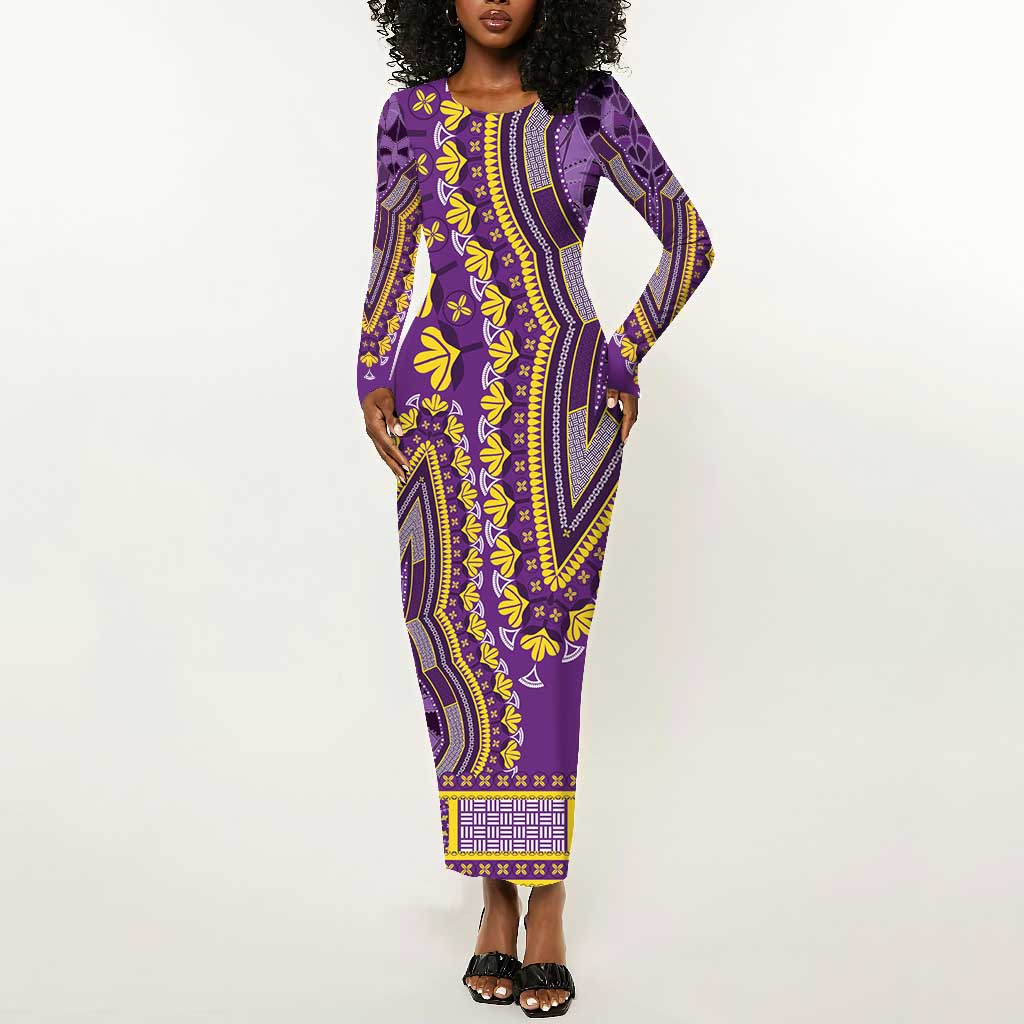 Dashiki Long Sleeve Bodycon Dress Luxury Afro - Violet