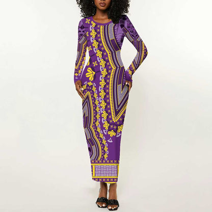 Dashiki Long Sleeve Bodycon Dress Luxury Afro - Violet LT7