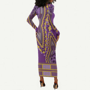 Dashiki Long Sleeve Bodycon Dress Luxury Afro - Violet