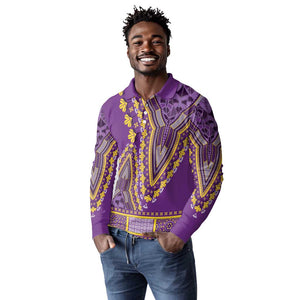 Dashiki Long Sleeve Polo Shirt Luxury Afro - Violet