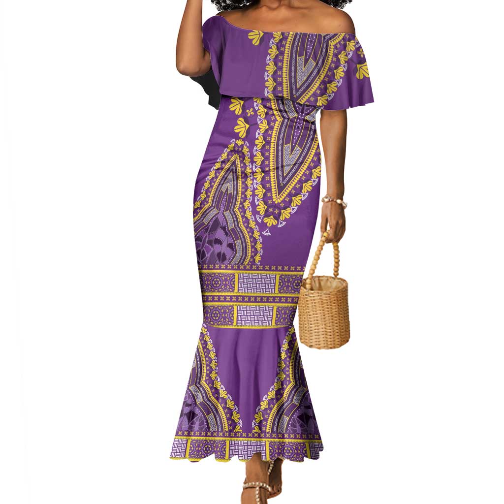 Dashiki Mermaid Dress Luxury Afro - Violet