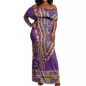 Dashiki Off Shoulder Maxi Dress Luxury Afro - Violet