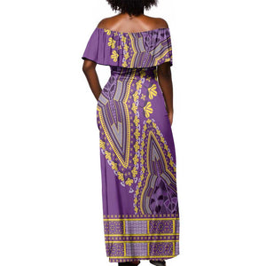 Dashiki Off Shoulder Maxi Dress Luxury Afro - Violet