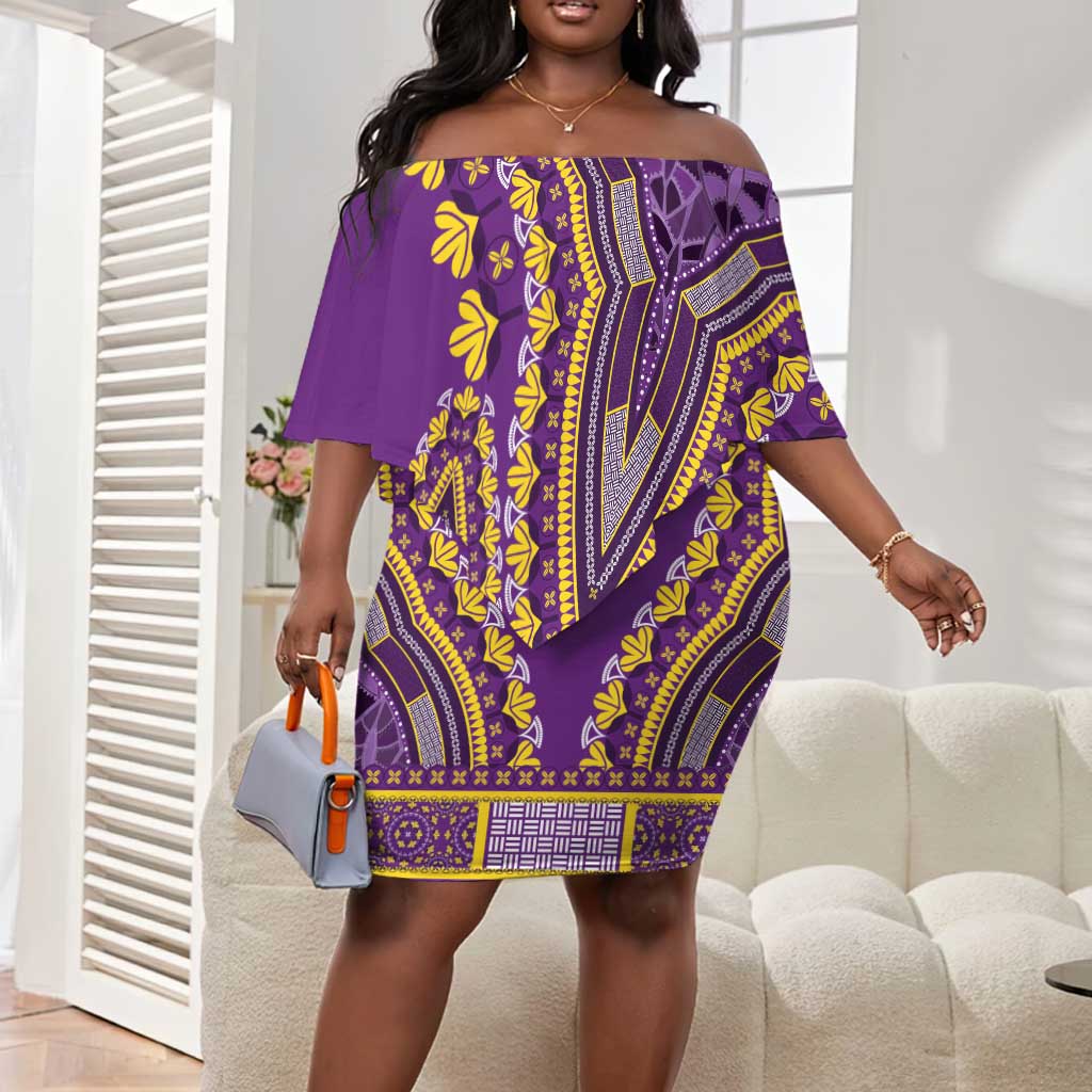 Dashiki Off Shoulder Short Dress Luxury Afro - Violet