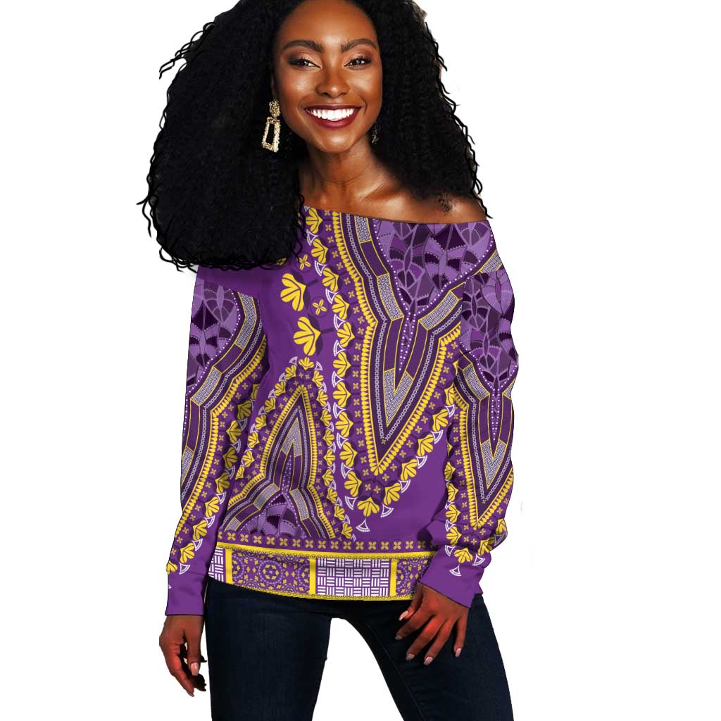 Dashiki Off Shoulder Sweater Luxury Afro - Violet