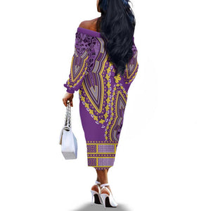 Dashiki Off The Shoulder Long Sleeve Dress Luxury Afro - Violet