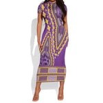 Dashiki Short Sleeve Bodycon Dress Luxury Afro - Violet LT7